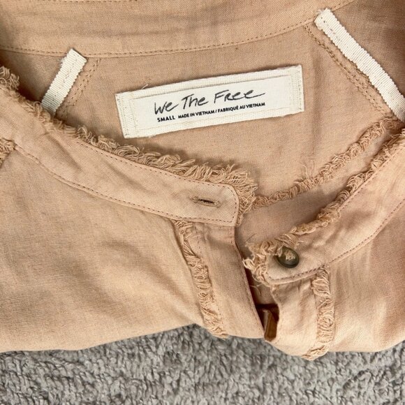 We The Free Shirt Womens Small Beige Keep it Simple Linen Flowy Oversized Coast - Picture 11 of 14
